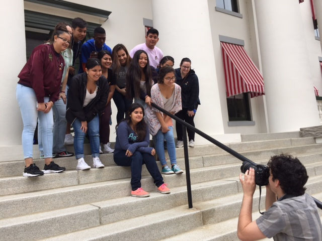 Youth pose on the Capitol steps